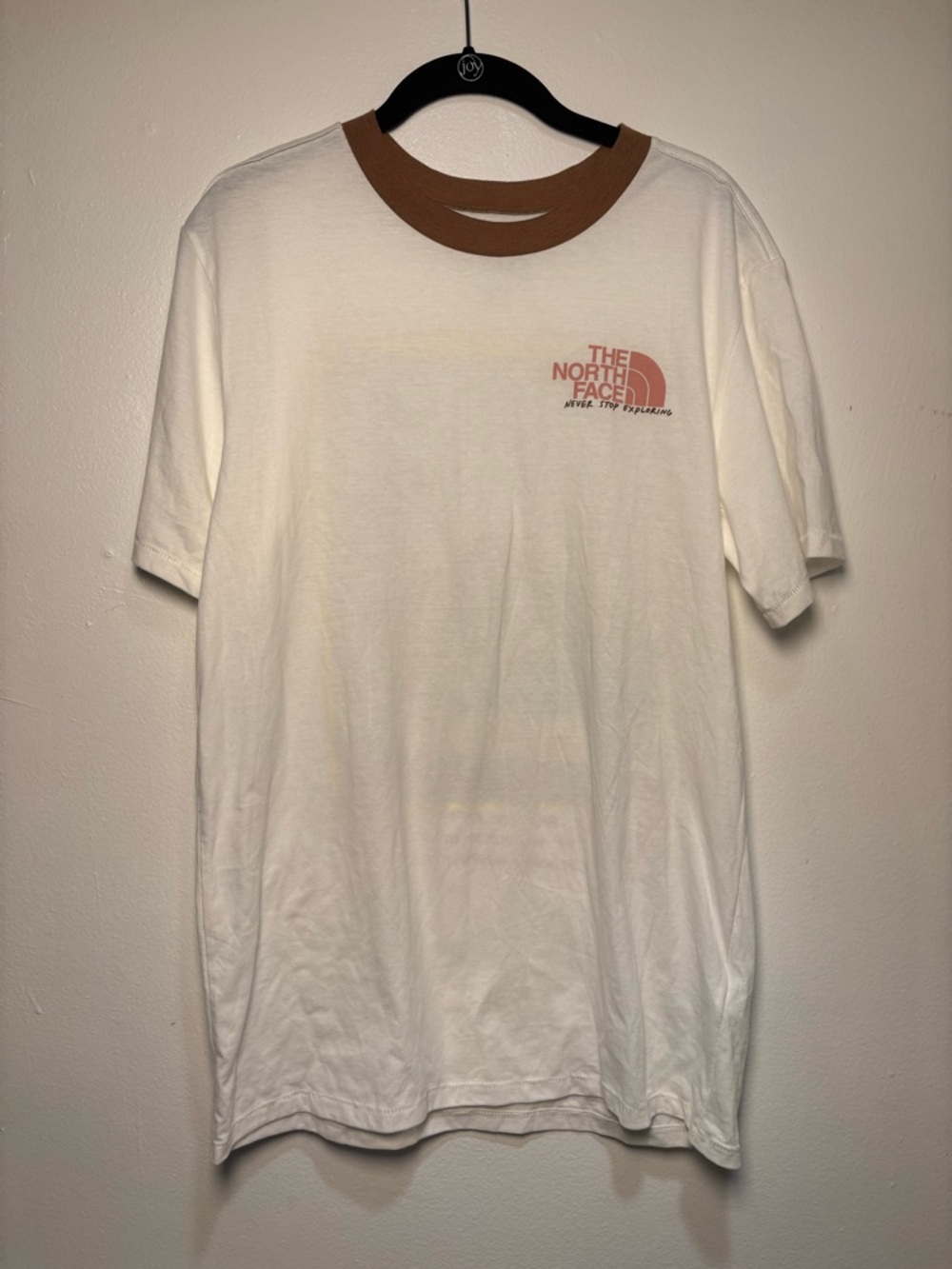The North Face White Short-Sleeve Ringer Tee with Brown Collar